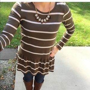 Olive and White Stripe Peplum Top